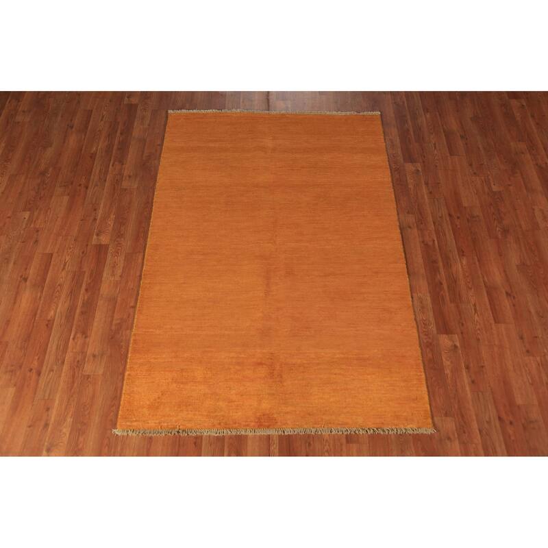 Orange Gabbeh Modern Rug Hand-Knotted Wool Carpet - 3'11" x 5'10"