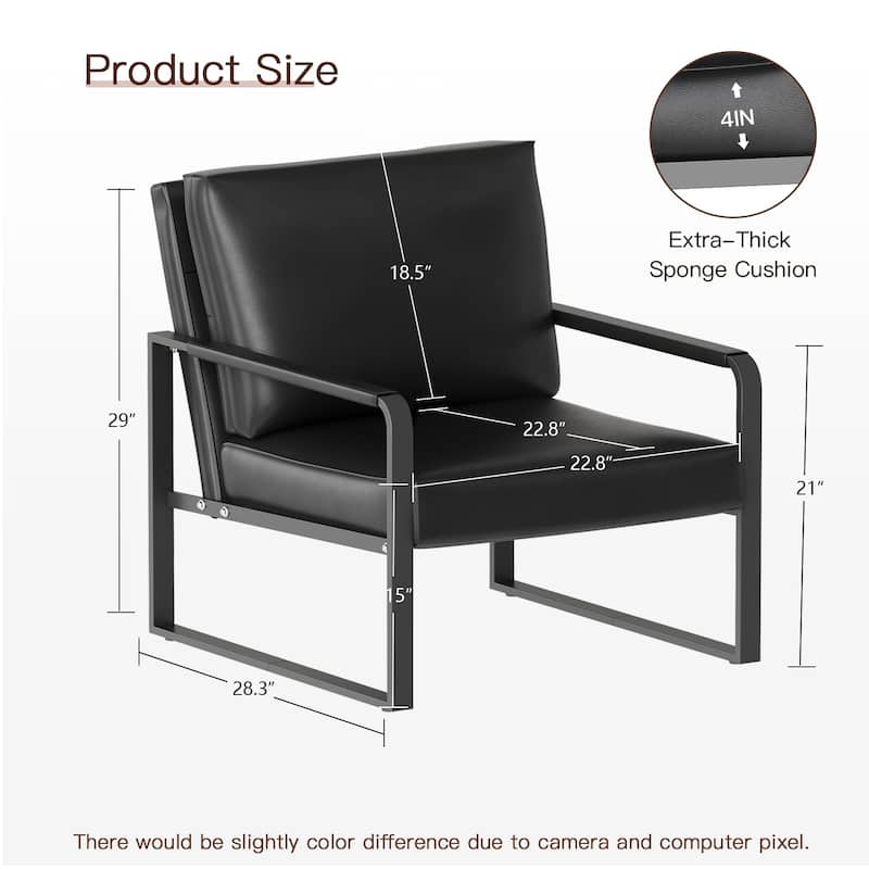 Mieres Mid-Century Style Faux Leather PU Accent Chair, Armchair with Steel Frame