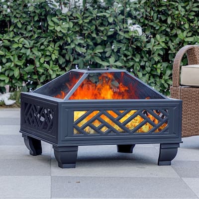 Lava Star 26" Outdoor Square Wood Burning Fire Pit with Grill