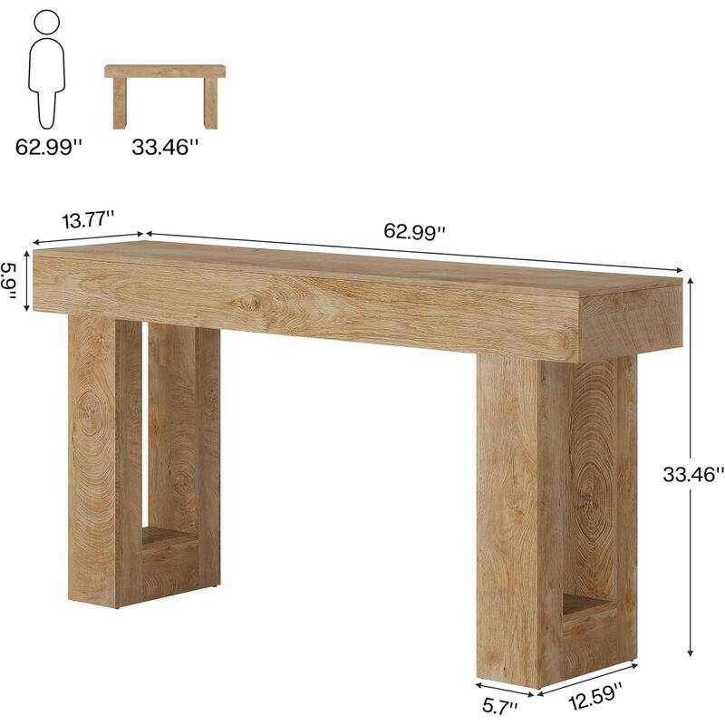 Farmhouse Console Table 63 Inch Engineered Wood MDF Entryway Living Room Hallway Sofa Table with Rustic Wood Finish