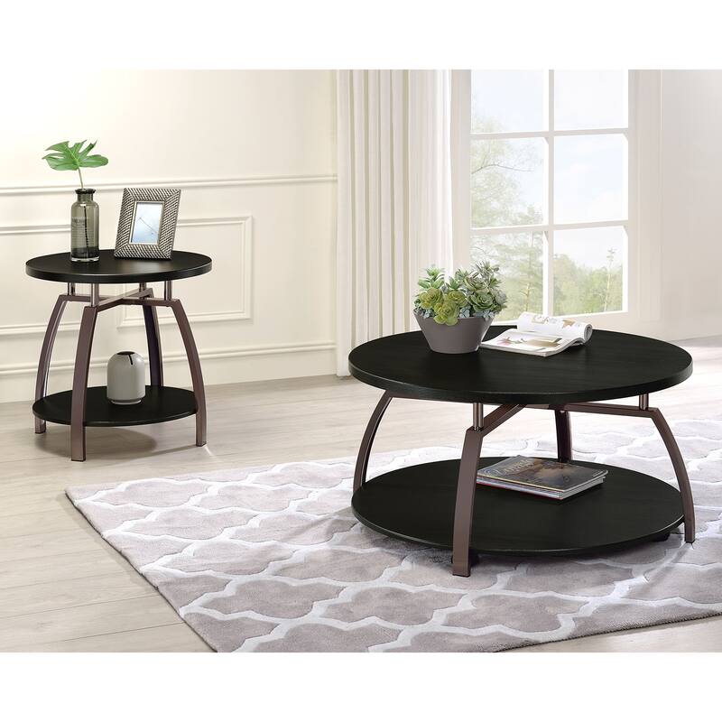 Round Table Set with 2 Open Shelves in Dark Charcoal