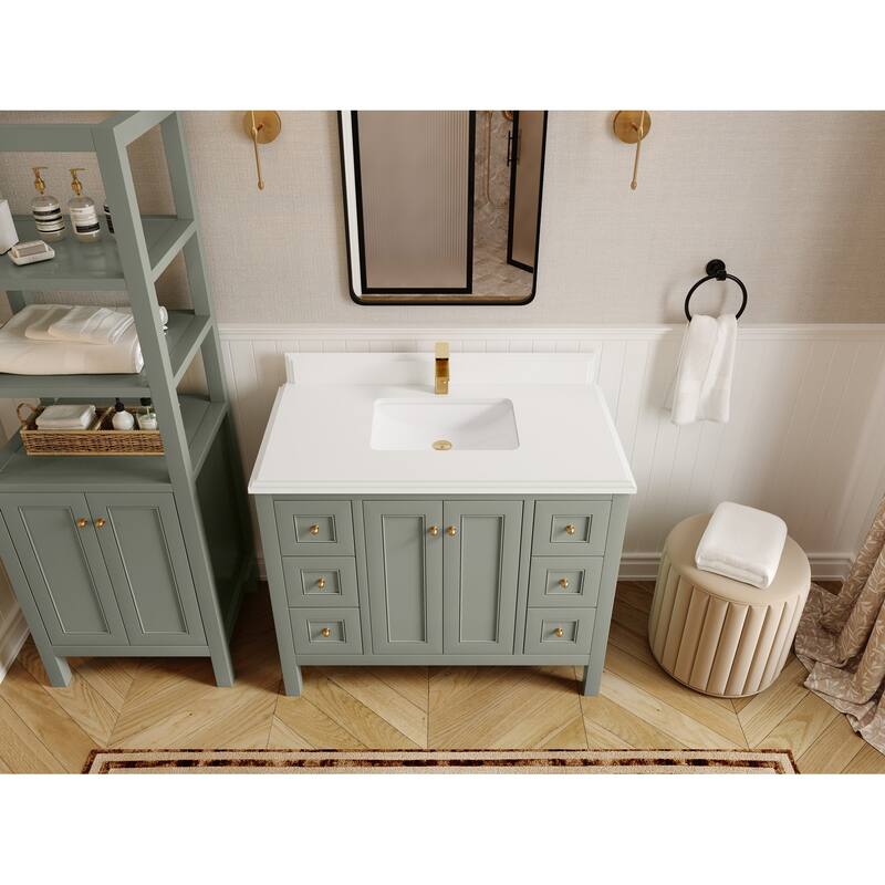Willow Collections 42 in. W x 22 in. D Nashville Single Sink Bathroom Vanity with Countertop - 1.5”White Quartz - Ivory