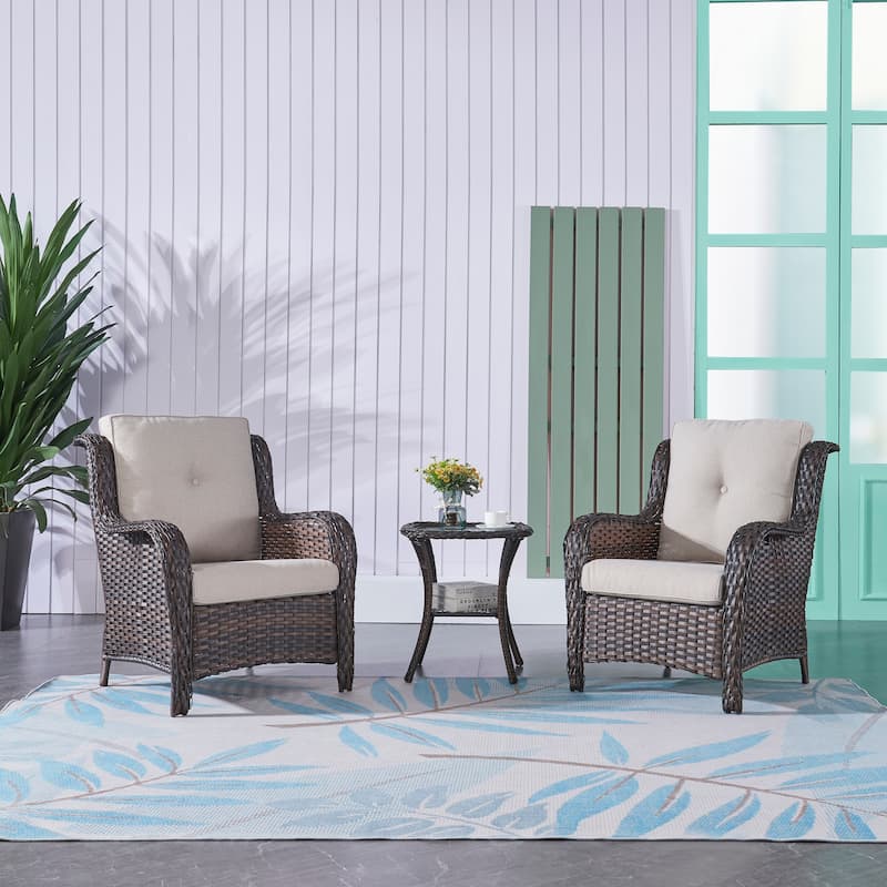 Pocassy Outdoor Wicker Bistro Set, 3 Piece Patio Set - Brown/Beige
