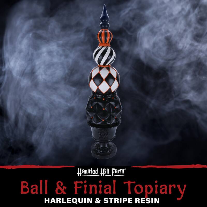 Haunted Hill Farm 4-Ft. Resin Ball and Finial Topiary in a Black Pedestal Urn - Indoor or Outdoor Halloween Decoration