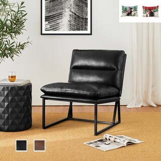 Glitzhome 30"H Modern Soft PU Armless Accent Chair with Christmas Pillow