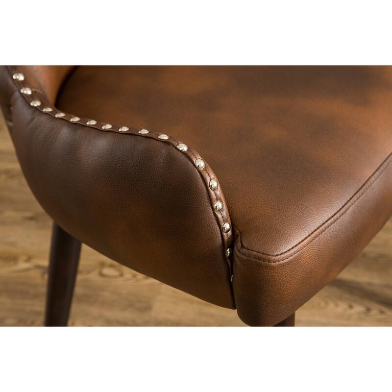 Modern 23.5" Faux Leather Upholstered Barrel Chair with Hardwood Frame and Nailheads