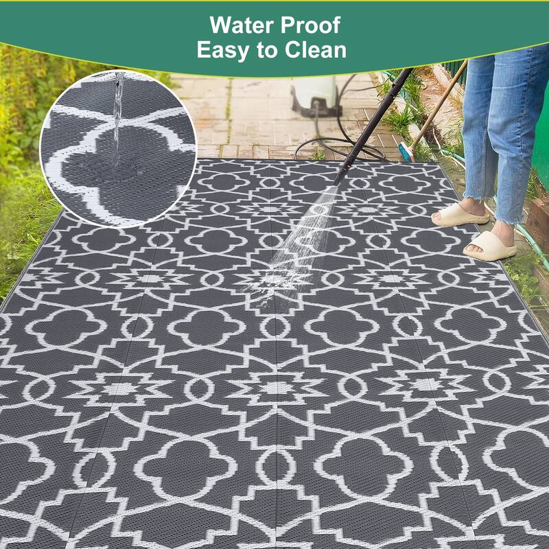 Outdoor Plastic Straw Rug Geometric Waterproof Reversible Area Rug for Patio Backyard Picnic Camp Beach