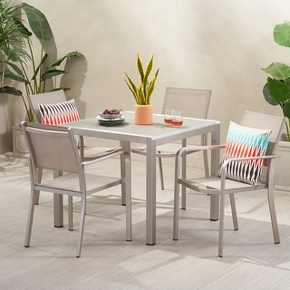 Boris Outdoor Modern 4 Seater Aluminum Dining Set with Tempered Glass Table Top by Christopher Knight Home