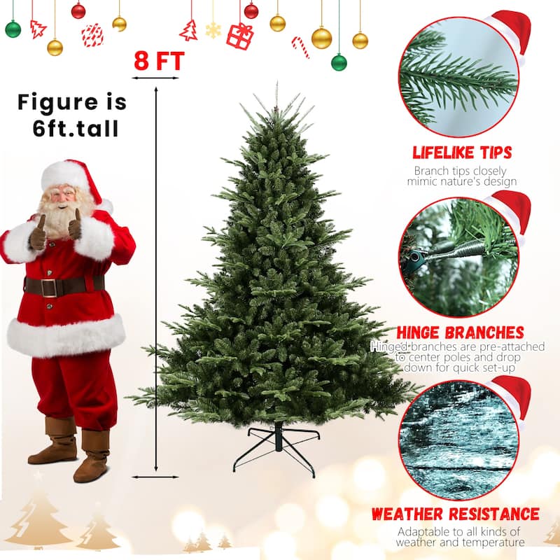 Full-Shaped Artificial Christmas Tree - PE/PVC Mixed Needles, Wide Base, Hinged Structure, Metal Stand - Green