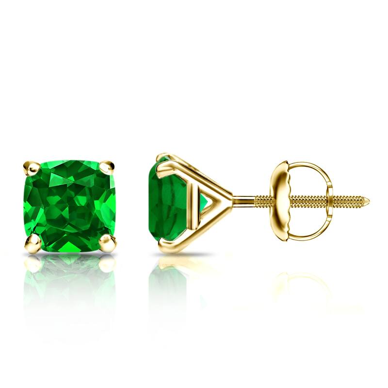 Auriya 14k Gold Lab Grown Gemstone Green Emerald Stud Earrings Cushion 0.25 to 5.00 ct. tw. 4-Prong Martini Screw-Back - 4.50ct tgw. - Yellow