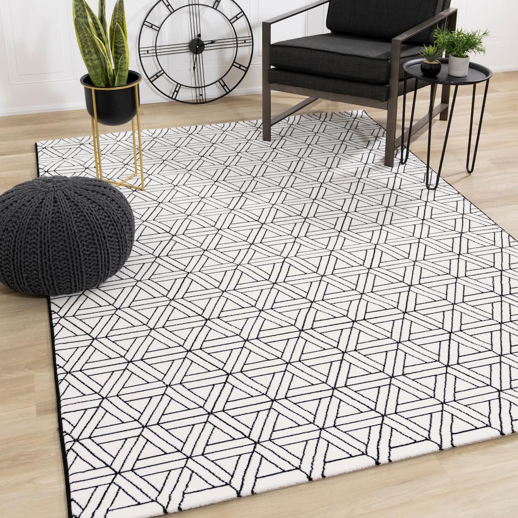 Iceland Collection - White/Black Interlock Rug