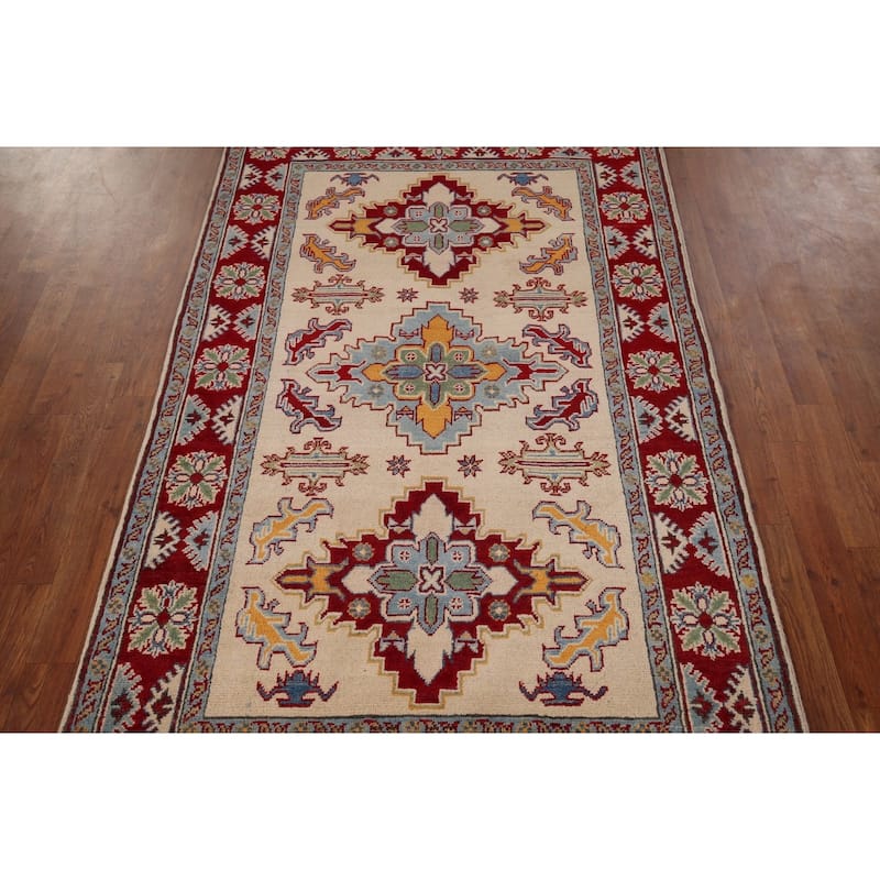 Geometric Kazak Oriental Foyer Area Rug Handmade Wool Carpet - 4'0" x 6'8"