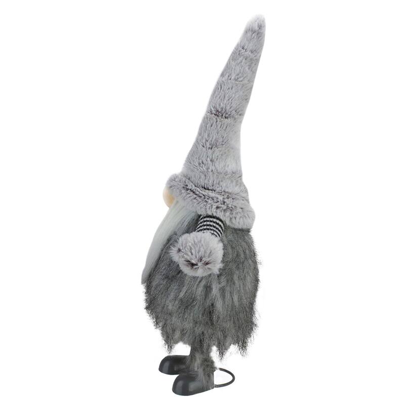 Bouncing Gnome with Shaggy Beard Christmas Figure - 17" - Gray and Black
