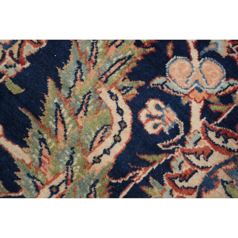 Hand Knotted Oriental 100% Wool Carpet Traditional Floral Navy Blue & Blues Kashan Area Rug - 14' 0'' X 10' 4''