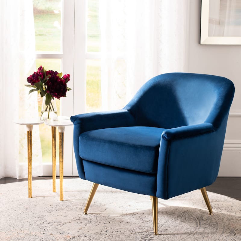SAFAVIEH Brienne Mid-century Arm Chair - Navy/Brass
