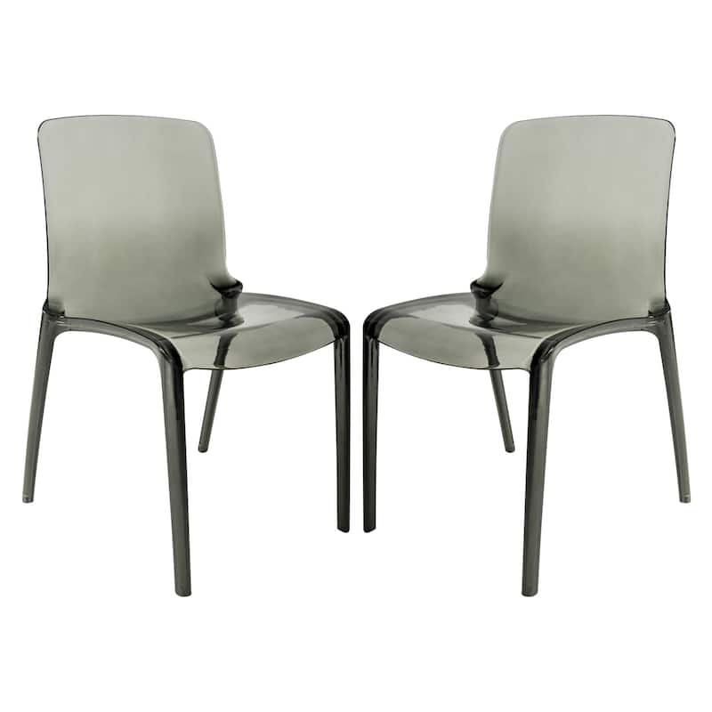 Stackable Plastic Dining Chair Set of 2 Modern Full Back Acrylic Transparent Side Chair - Transparent Black