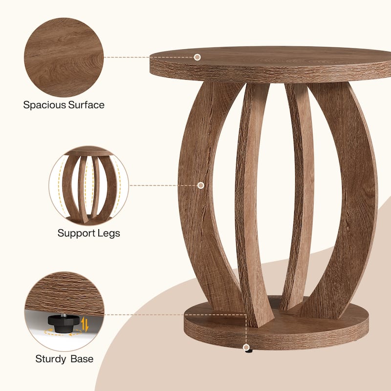 Round Side Table with Storage, Farmhouse End Table for Living Room Small Space