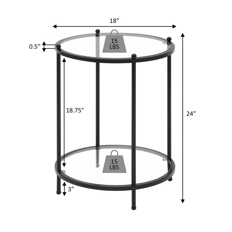 Convenience Concepts Royal Crest 2 Tier Round Glass End Table with Shelf