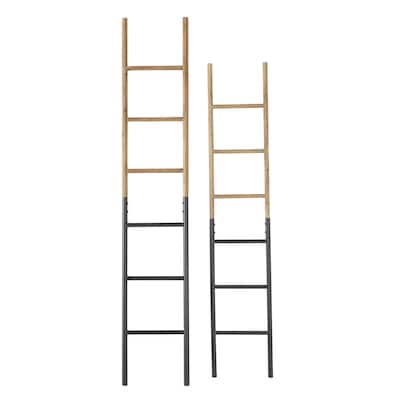 Wood Slim Two-Toned 12 Rug Ladder with Black Metal Bases - Set of 2 Brown - Roche River Decor - 1"W x 13"L x 71"H