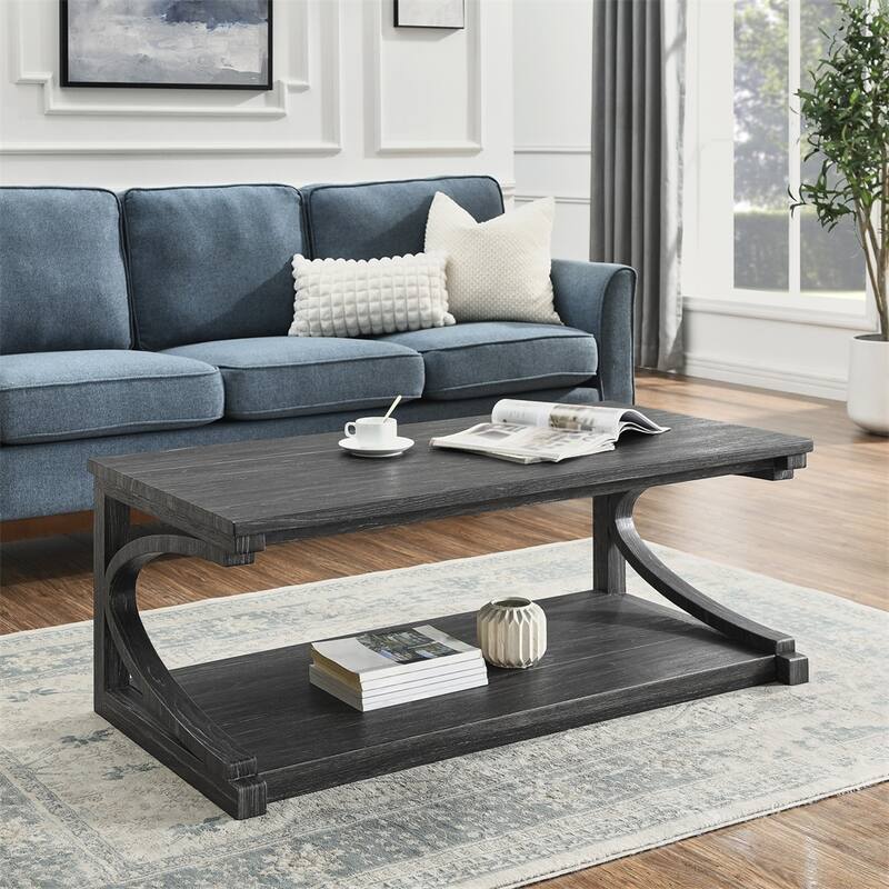 Wood Rectangular Coffee Table with Shelf