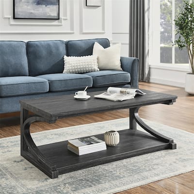 Wood Rectangular Coffee Table with Shelf