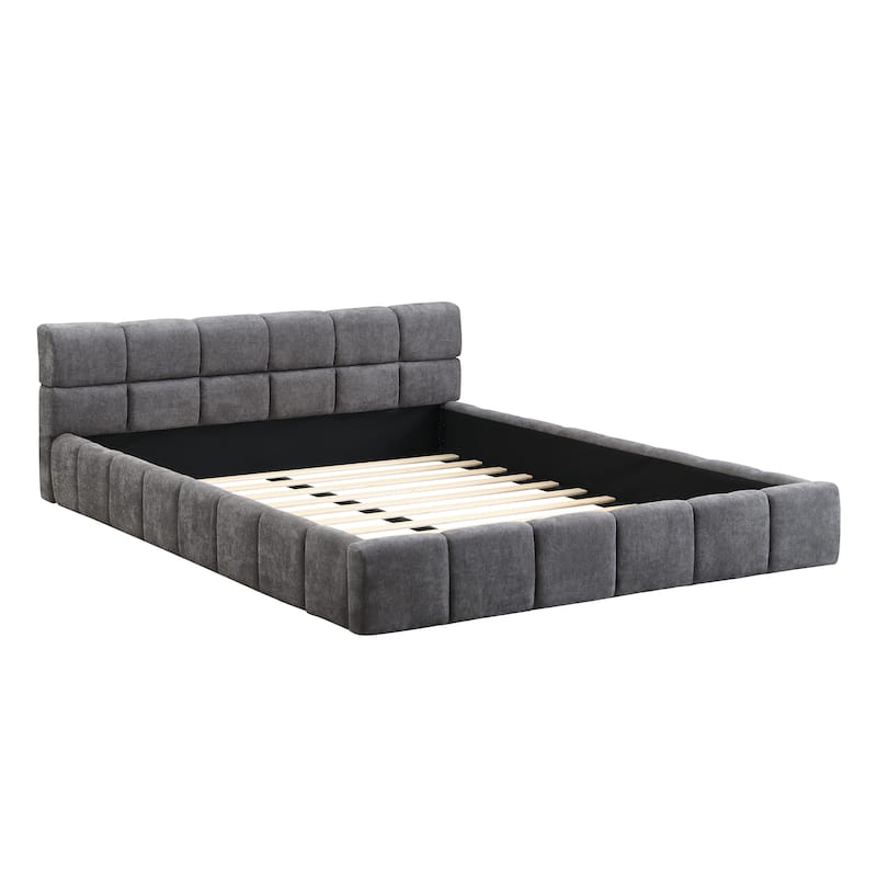 Christopher Knight Home - Evelyn Chenille Upholstered Bed with Modern Checkerboard Headboard