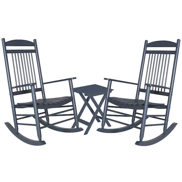 VEIKOUS Wood 3-piece Outdoor Rocking Chair and Folding Table Set