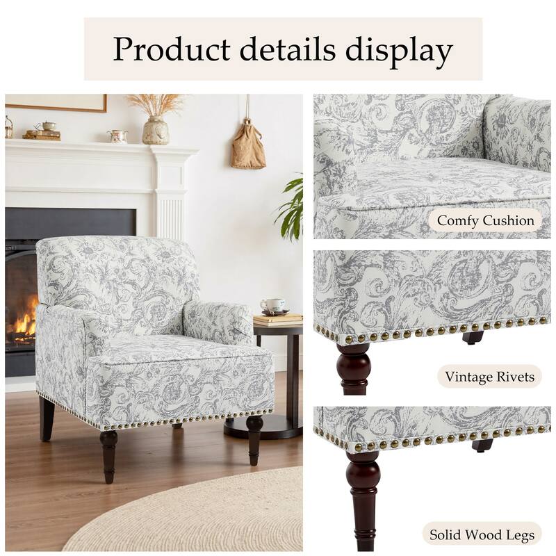 2 Set Upholstered Accent Chairs Nailhead Trim Armchairs