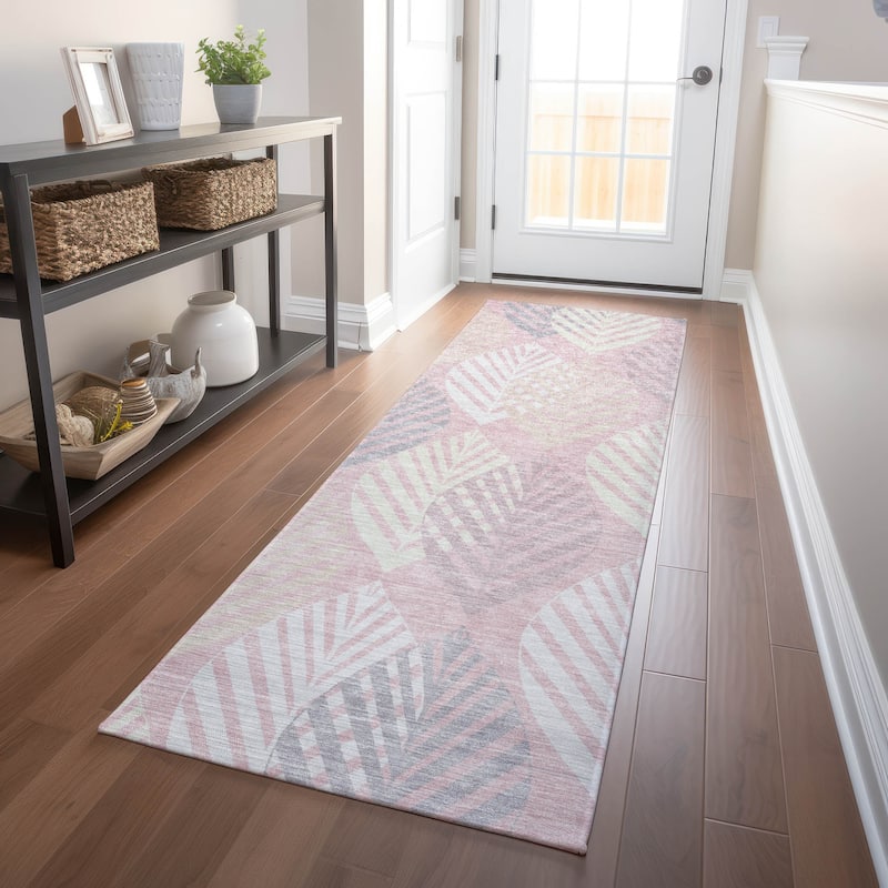 Premium Washable Super Soft Farmhouse Leaves Mayfield Rug - Pink - 2' 3" x 7' 6" - Runner
