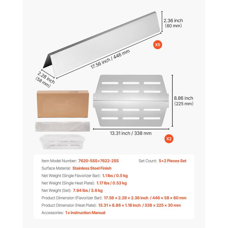 Anmytek 17 Inch Grill Replacement Stainless Steel Flavorizer Bars Set