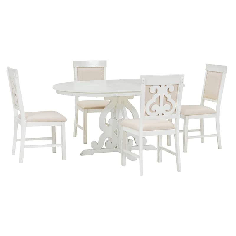 Retro 5-Piece Dining Set with Extendable Table and Upholstered Chairs for Elegant Dining Spaces