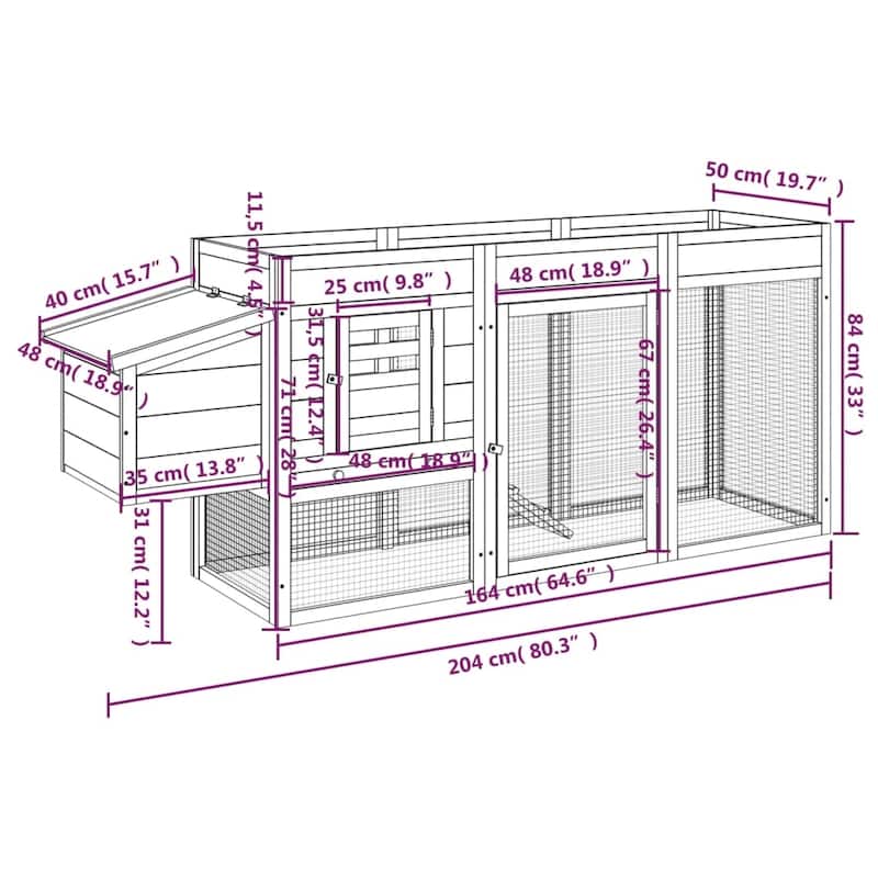 vidaXL Chicken Coop Brown 80.3"x19.7"x33.1" Solid Wood Pine - 80.3" x 19.7" x 33.1"