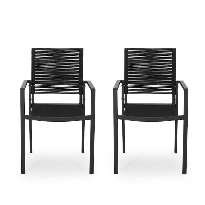 Outdoor Modern Aluminum Dining Chair with Rope Seat (Set of 2)