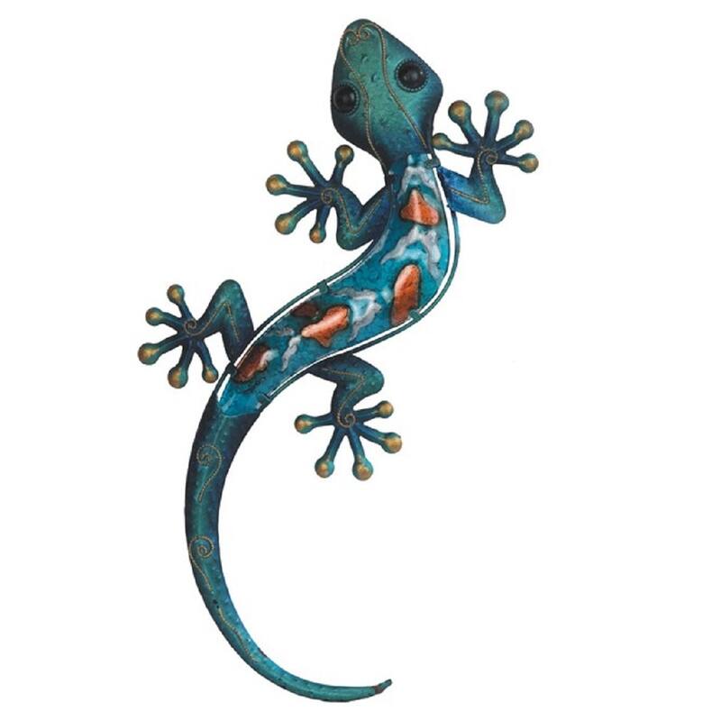 Q-Max 19" Long Metal Blue Lizard Statue Decoration Figurine
