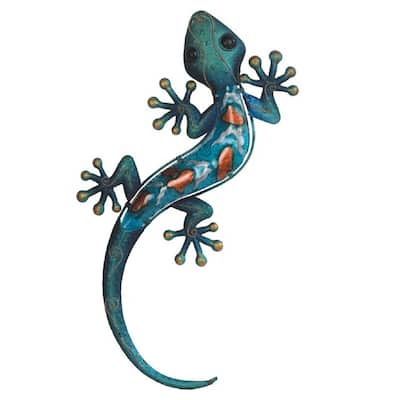 Q-Max 19" Long Metal Blue Lizard Statue Decoration Figurine
