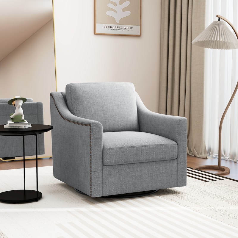 Upholstered Swivel Accent Chair Linen Armchair For Living Room - Gray