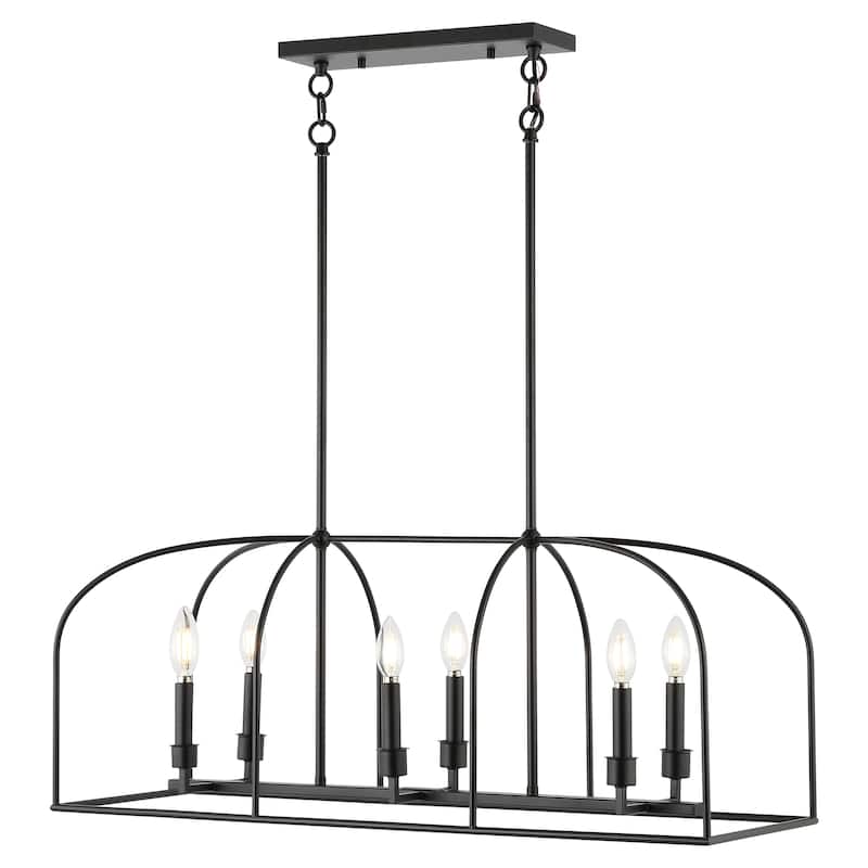 SAFAVIEH Lighting Arja 6-Light Adjustable Linear Chandelier (LED Bulbs Included) - 35 In. W x 12 In. D x 25.5-55.5 In. H - Black
