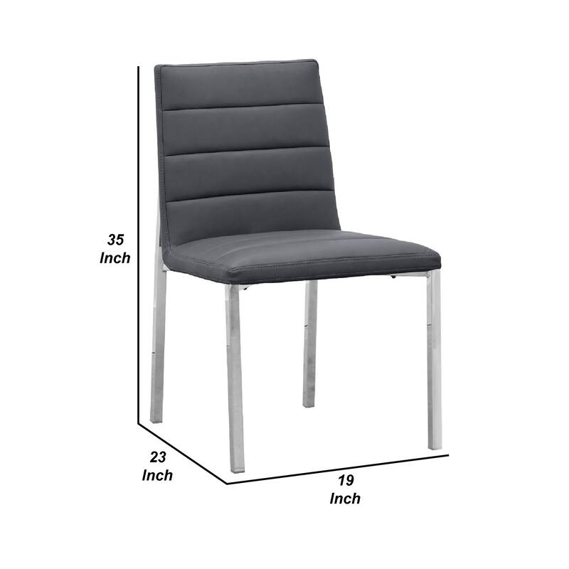 Eun 23 Inch Faux Leather Dining Chair, Chrome Legs, Set of 2, Dark Gray