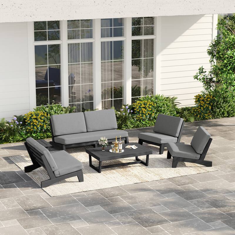 Casual Large Teak Outdoor Patio Conversation Set