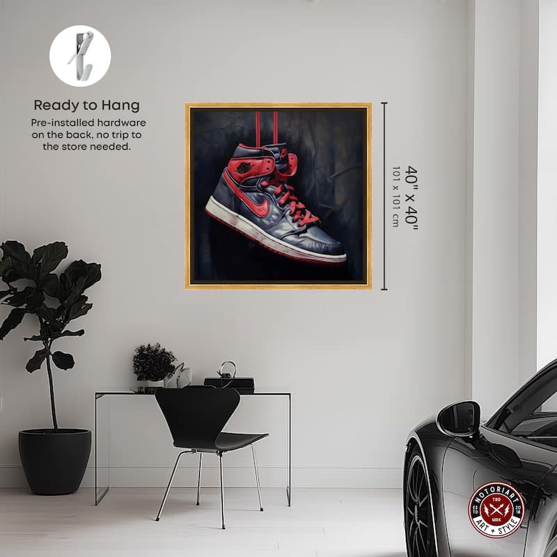 Notoriart Black And Red Hanging Sneaker Framed Sneaker 1 Piece Canvas Wall Art