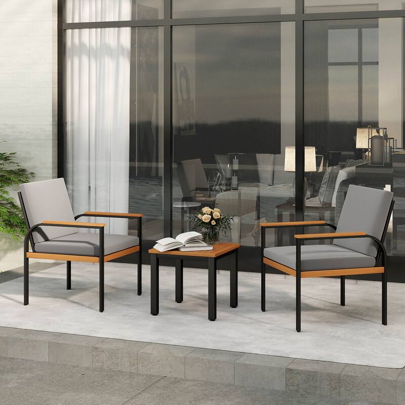 Costway 3 PCS Patio Furniture Set with Coffee Table Removable Cushions - See Details - Natural + Black - See Details