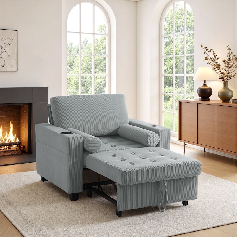 3-in-1 Pull-Out Sleeper Chair Bed Convertible Adjustable Lounge - Grey