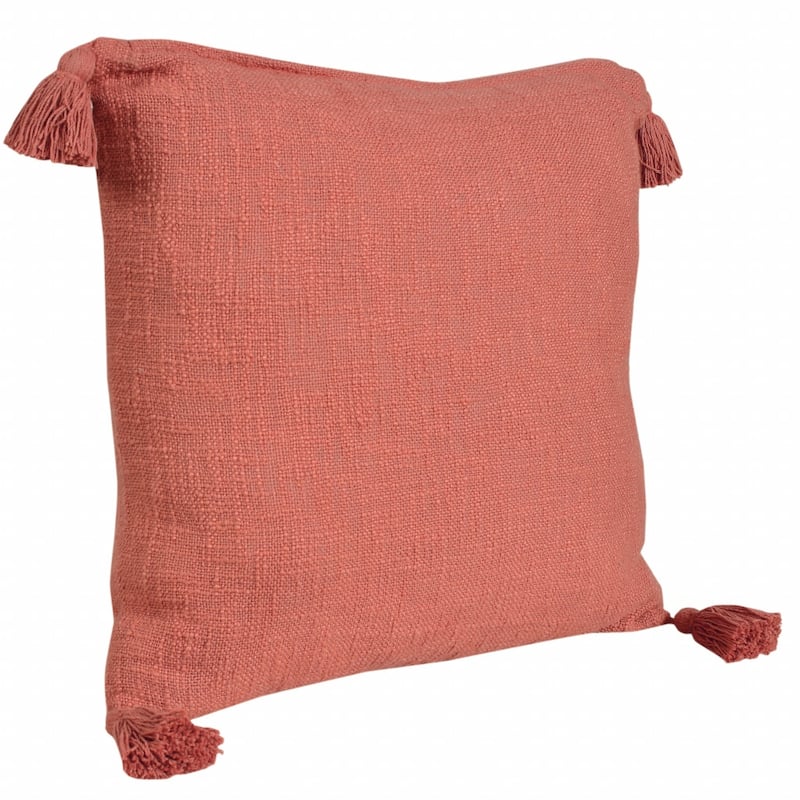 HomeRoots 20" X 20" Deep Coral 100% Cotton Zippered Pillow