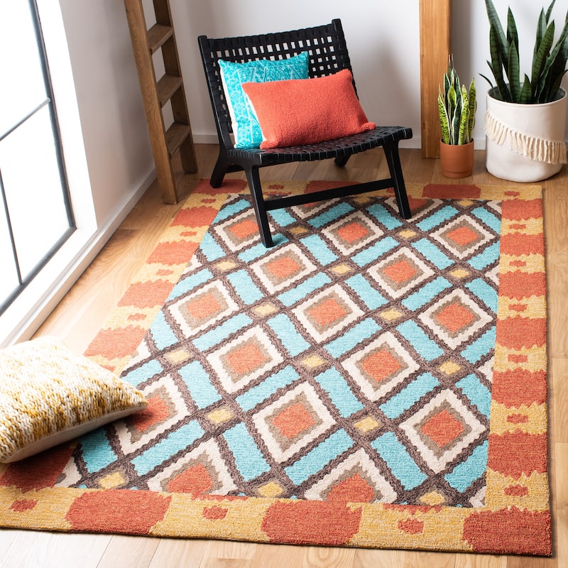 SAFAVIEH Handmade Four Seasons Malwine Floral Rug - 5' x 8' - Light Blue/Red