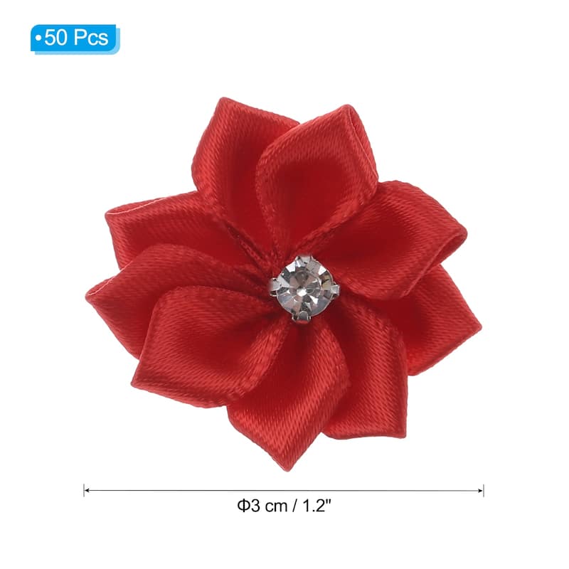 50Pcs Small Ribbon Flowers Satin Ribbon Flowers Mini Fabric Flower - 3cm - Red