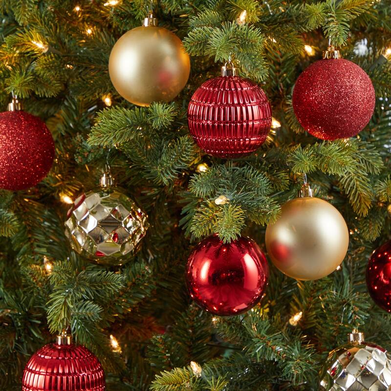 40ct Red and Gold Shatterproof 5-Finish Christmas Ball Ornaments 3" (80mm)