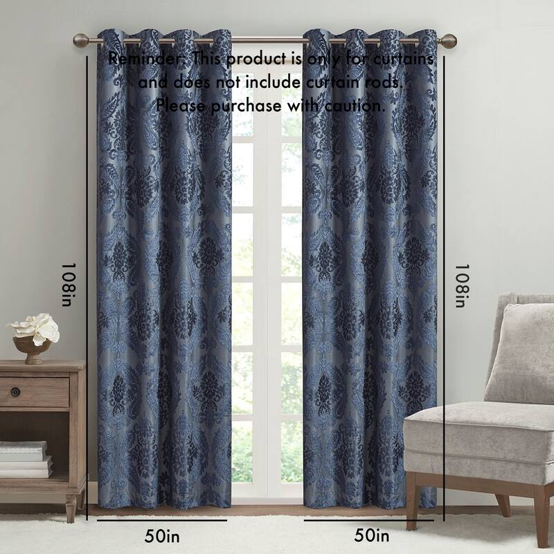 Knitted Jacquard Paisley Total Blackout Grommet Top Curtain Panel(Only 1 Pc Panel)