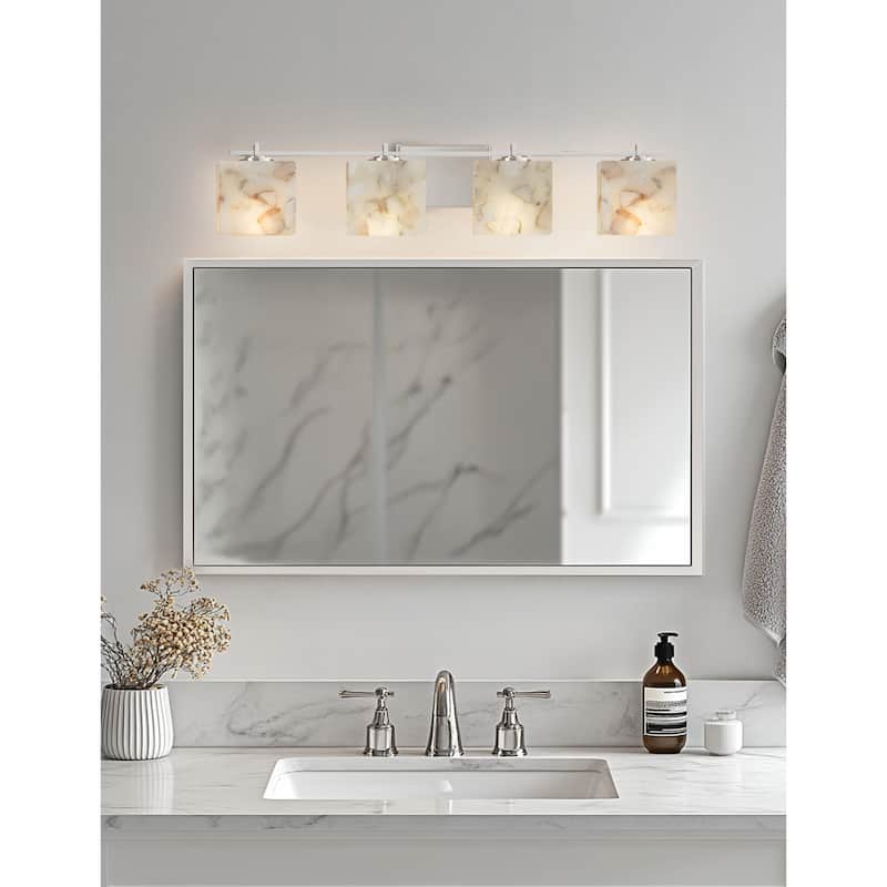 Justice Design Alabaster Rocks Era 4-light Brushed Nickel Bath Bar, Rectangle Shade - Brushed Nickel - Brushed Nickel