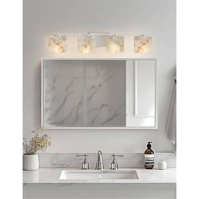 Justice Design Alabaster Rocks Era 4-light Brushed Nickel Bath Bar, Rectangle Shade - Brushed Nickel