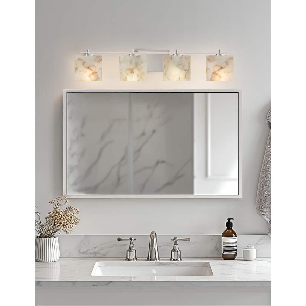 Justice Design Alabaster Rocks Era 4-light Brushed Nickel Bath Bar, Rectangle Shade - Brushed Nickel